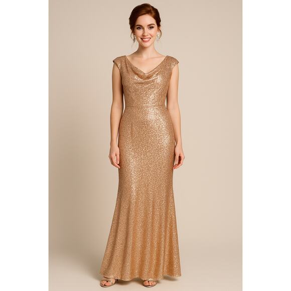 Morilee by Madeline Gardner Rose Gold Sequined Gown - Size 6 - Picture 1 of 16